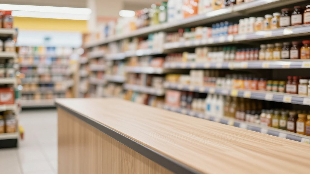 Продуктовый магазин: холод, стеллажи и кассовая зона